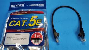 Lot of 2 x 1ft. Keydex Cat5e Molded Snagless RJ45 Network Patch Cable, Black Lot of 2 x 1ft. Keydex Cat5e Molded Snagless RJ45 Network Patch Cable, Black