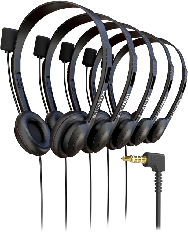 Lot of 5 x Kids Classroom Bulk 3.5mm Wired Stereo Headset Headphones w/Boom Mic