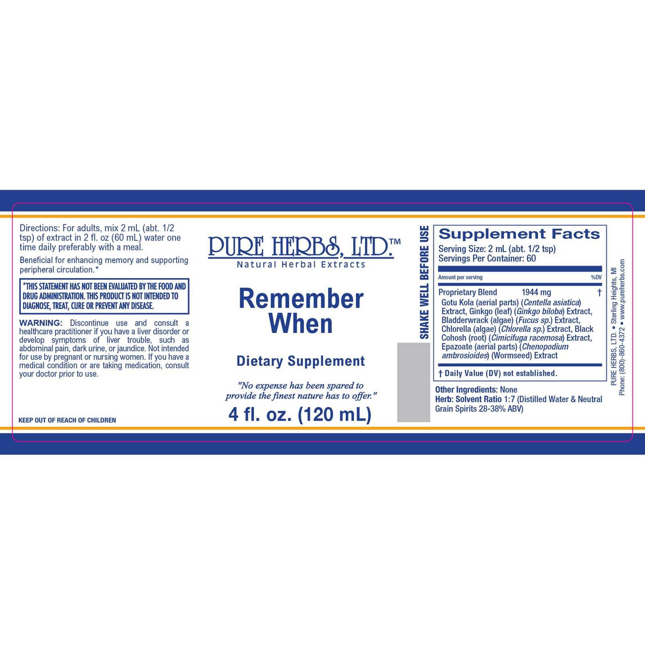 Pure Herbs, Ltd. Remember When (4 oz.)