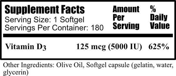 Daily Manufacturing Vitamin D3-5000 (180 softgels)