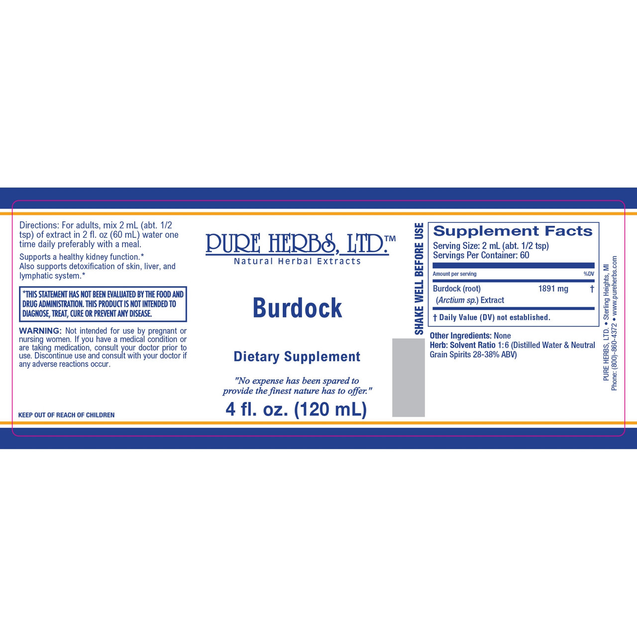 Pure Herbs, Ltd.  Burdock (4 oz.)