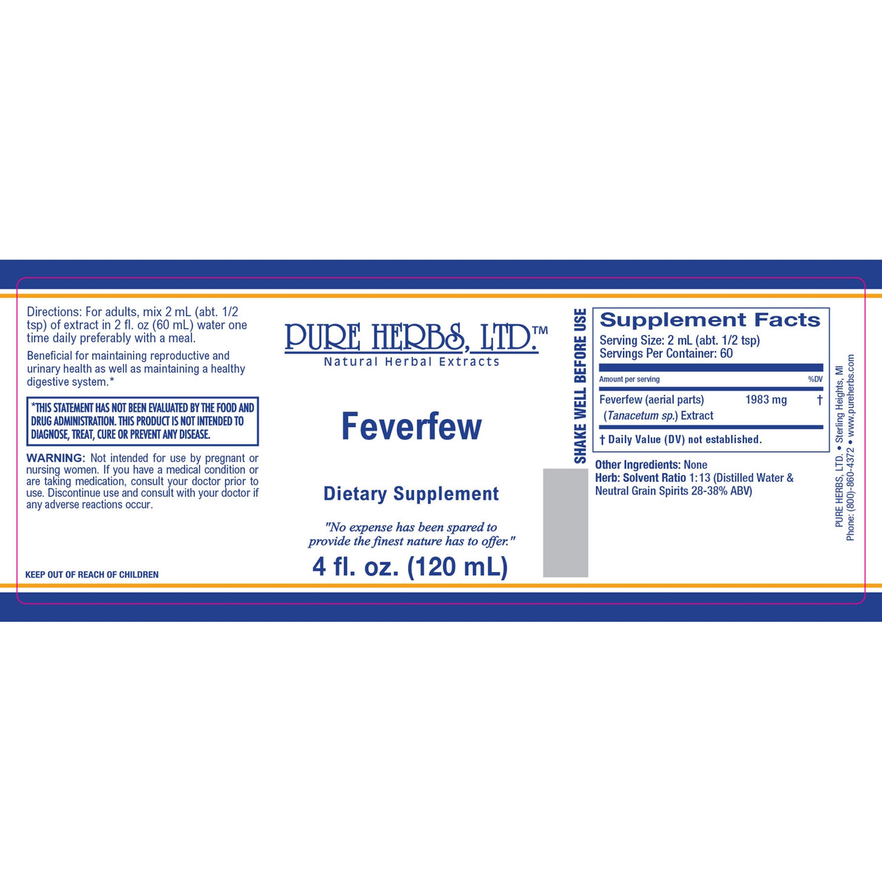 Pure Herbs, Ltd.  Feverfew (4 oz.)
