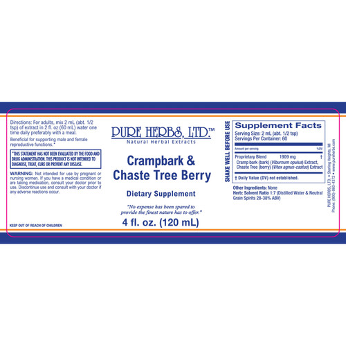 Pure Herbs, Ltd. Crampbark & Chaste Tree Berry (4 oz) Pure Herbs, Ltd. Crampbark & Chaste Tree Berry (4 oz)