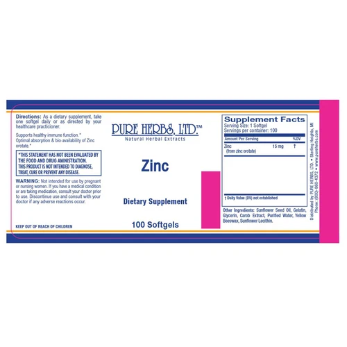 Pure Herbs, Ltd. Zinc (100 softgels)