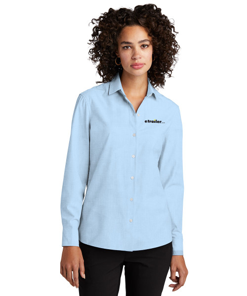 Ladies Long Sleeve Stretch Woven Button-Up