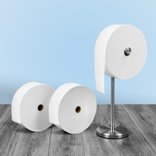 Forever Roll Starter Kit. 3 rolls with a disassembled stainless steel roll holder. Arrives in a cardboard box with the roll holder in a box inside the package.