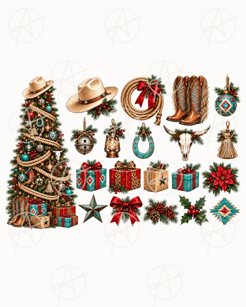 Country Christmas Tree With Traditional Esthetic Digital Download Files, Traditional Country Esthetic, Country Christmas Tree Clip Art Design
