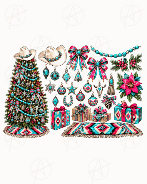 Country Christmas Tree With Natural Turquoise Esthetic Digital Download Files, Natural Turquoise Country Esthetic, Country Christmas Tree Clip Art Files