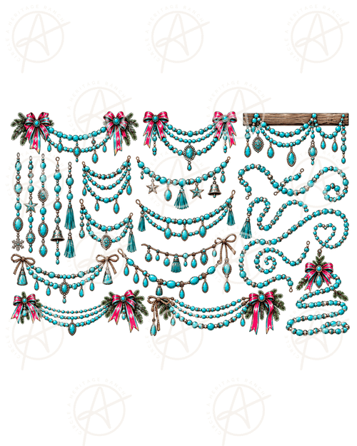 Country Garland With Natural Turquoise Esthetic Digital Download Files, Natural Turquoise Country Esthetic, Country Christmas Tree Clip Art Files