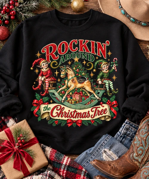 Rockin' Around The Christmas Tree with Elfs Unisex organic sweatshirt