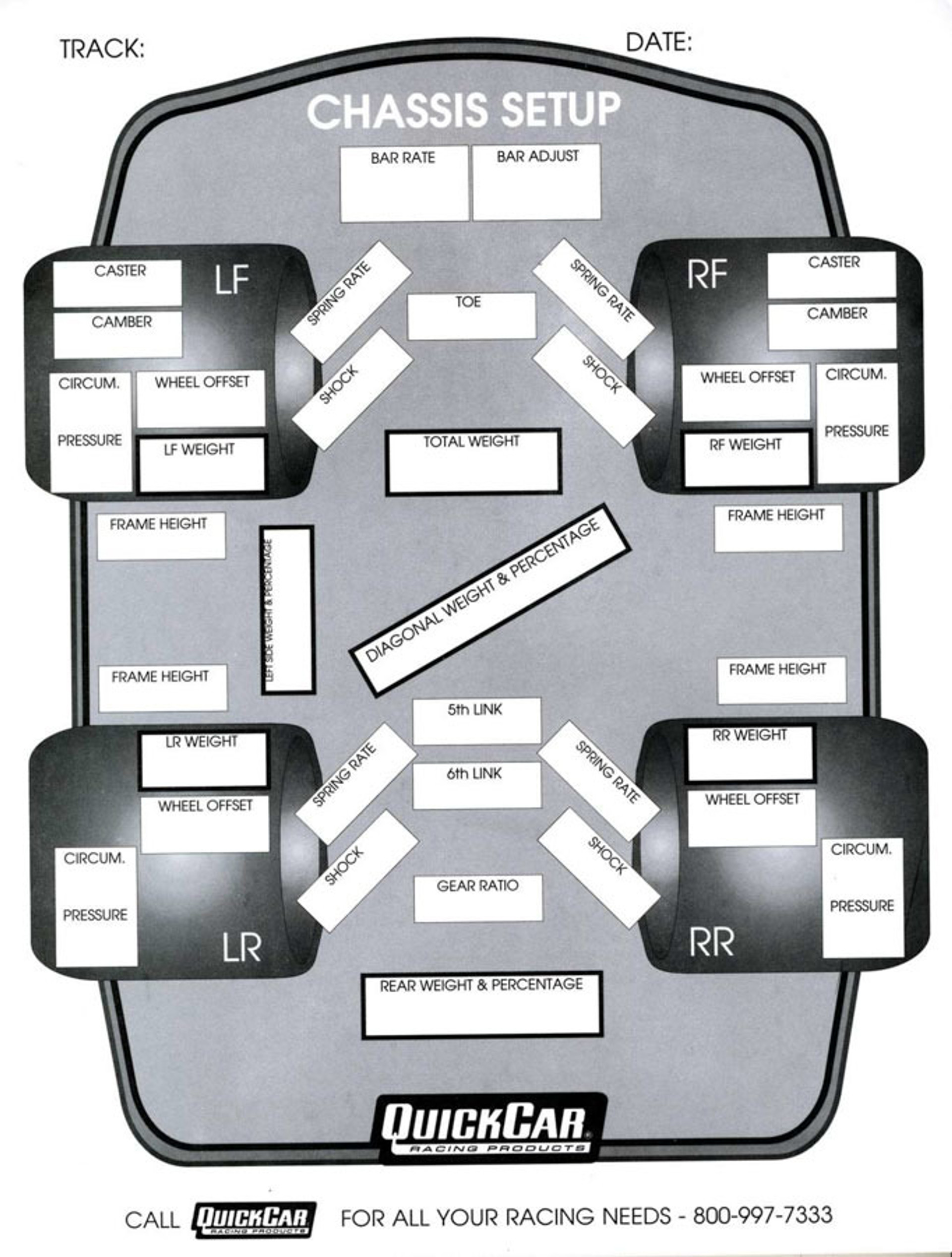 51201 Chassis SetUp Forms 50 Sheet Quickcar Racing