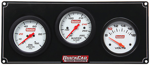 Quickcar Racing 3 Gauge Panel - Black, For Oil Pressure, Water Temp, & Voltmeter Gauges