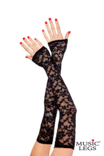 Black Music Legs Costumes Stretch Lace Fingerless Over The Elbow Gloves