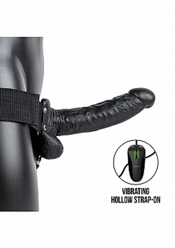 Real Rock 7" Vibrating Hollow Strap-On Black