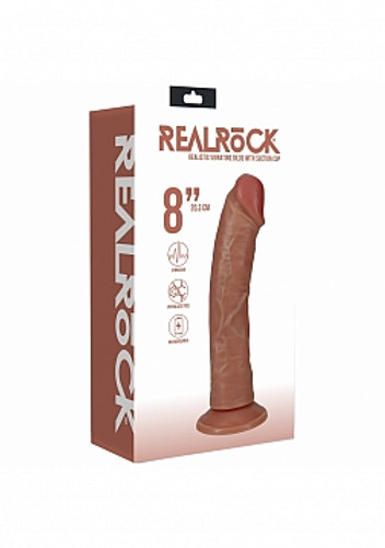 Real Rock 20cm 8"  Vibrating Cock Tan