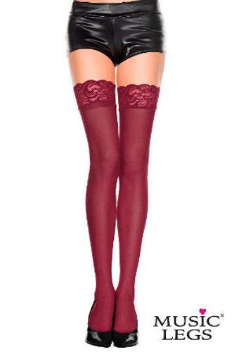 4110 Music Legs Sheer Lace Top Thigh Highs Burgundy