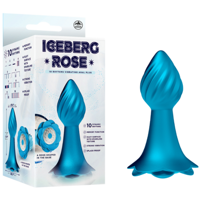 Iceberg Rose Metallic Blue 10 Rhythms Vibrating Anal Plug Iceberg Rose Metallic Blue 10 Rhythms Vibrating Anal Plug