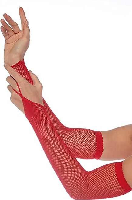 Red Music Legs Costumes Fishnet Arm Warmers with Finger Loop