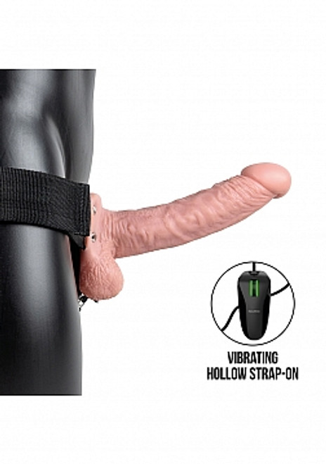 Real Rock 7" Vibrating Hollow Strap-On Flesh