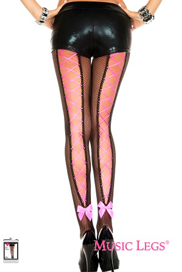 50012 Blk/Hot Pink Corset Back Pantyhose