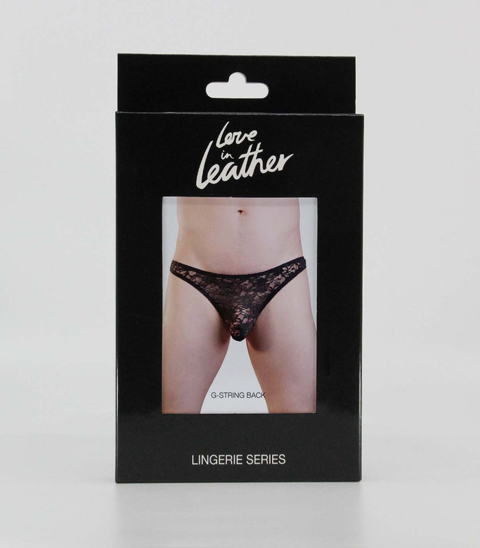 Love In leather Lace G-String S/M Black