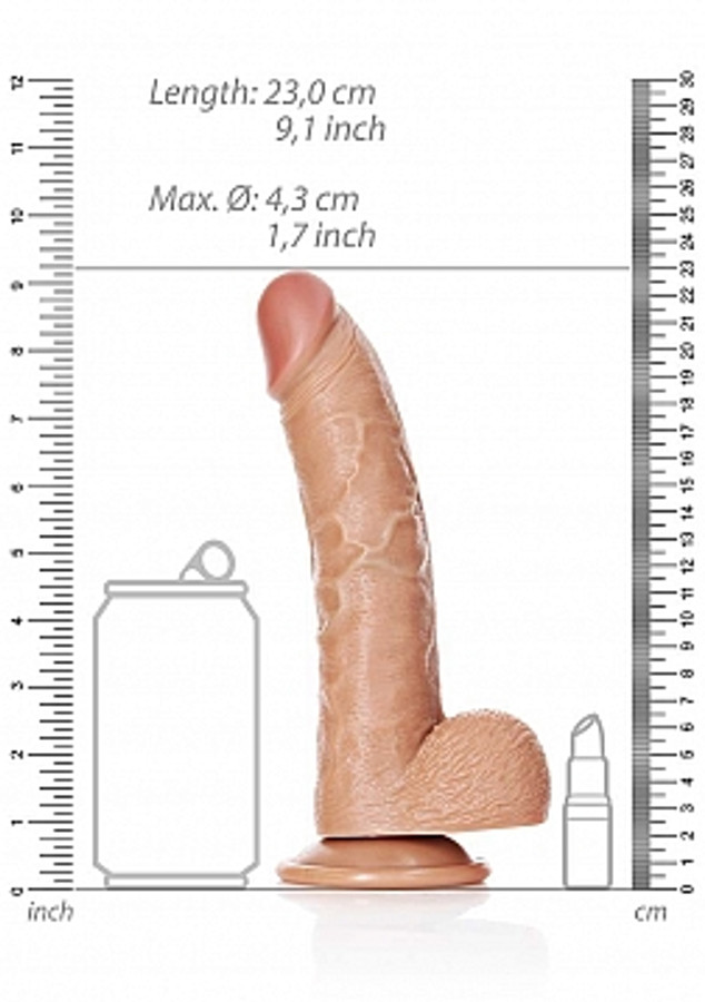 Real Rock Curved Dildo 8" with Balls Tan