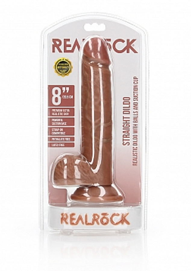 Real Rock Straight Dildo 8" with Balls Tan
