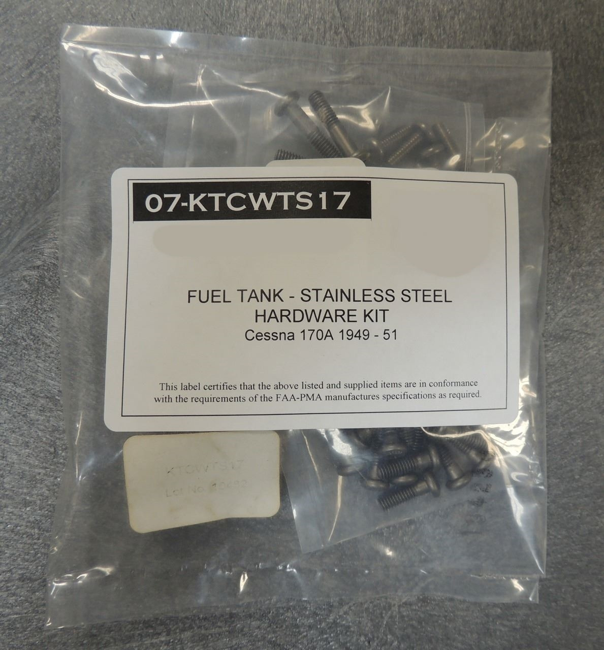 Cessna 170A Wing Tank Stainless Steel hardware Kit. 07-KTCWTS17