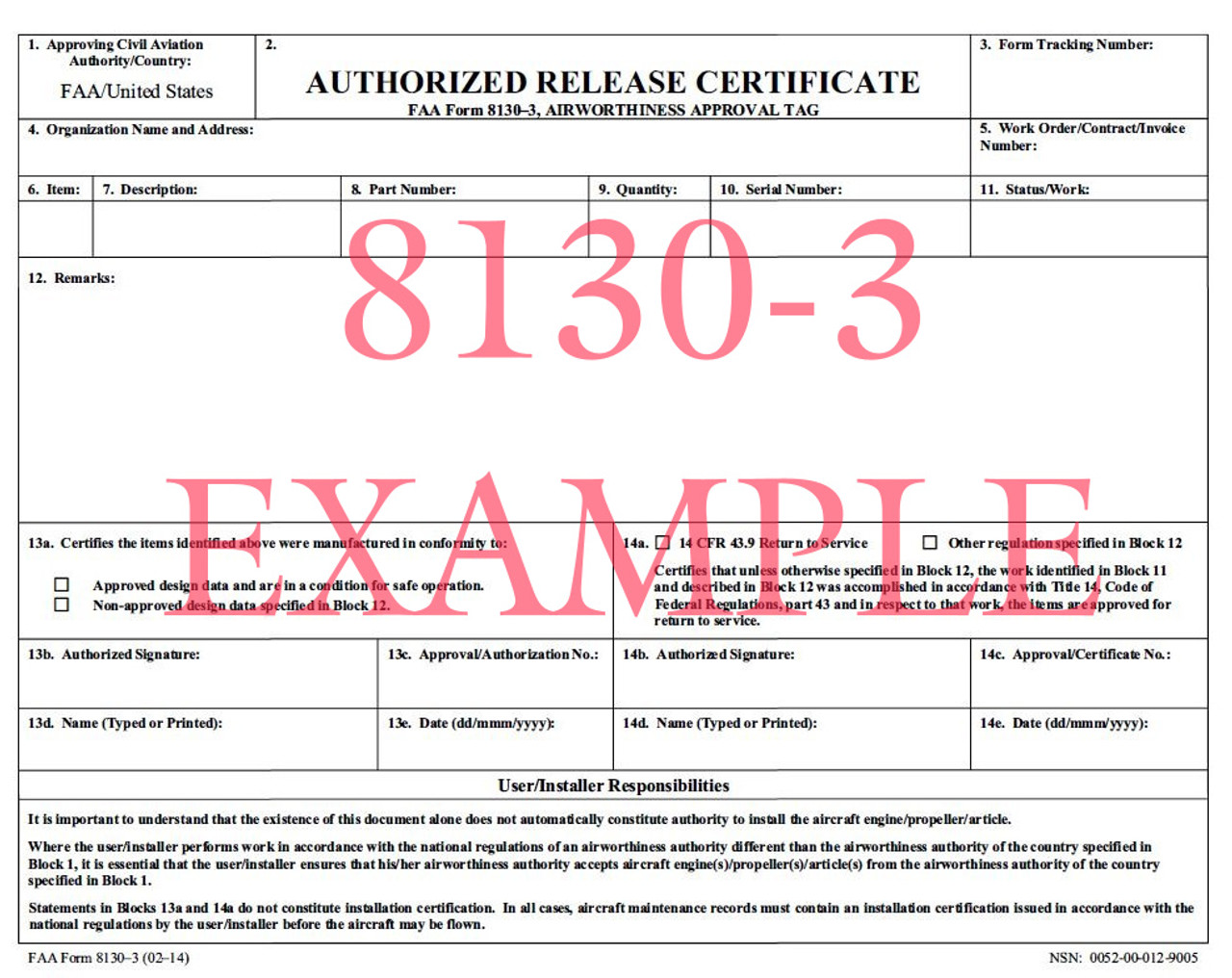 Foreign Export 8130-3 Airworthiness Approval Tag