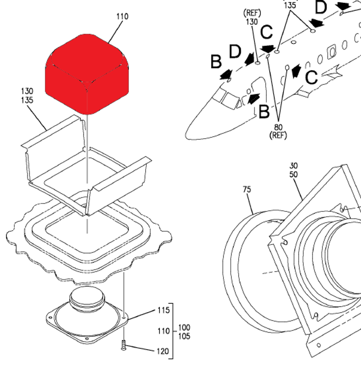 P129-530161-3, BEECHCRAFT 1900D, COVER SPEAKER, 129-530161-3