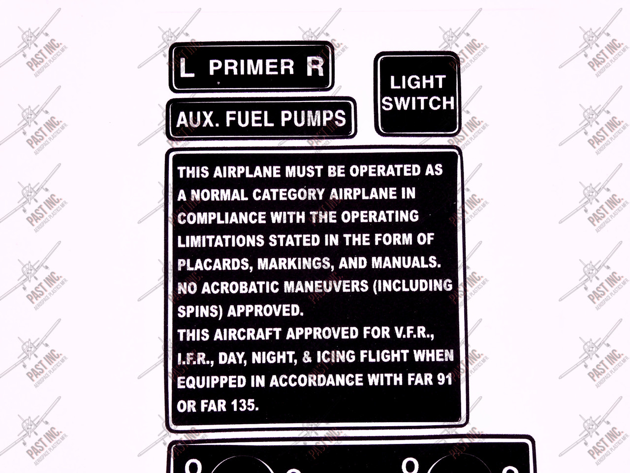 50110 - Switch Panel Decal Set, Piper, Operation Limits