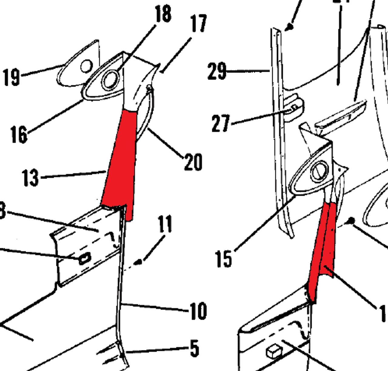 P0511137-12, CESSNA 172, COVER DOORPOST RH, 0511137-12