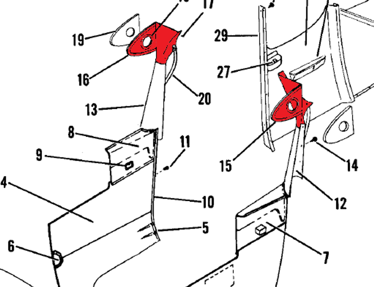 CESSNA 172 SHIELD ASSEMBLY-DOORPOST UPPER LH   P0511311-1, 0511311-1