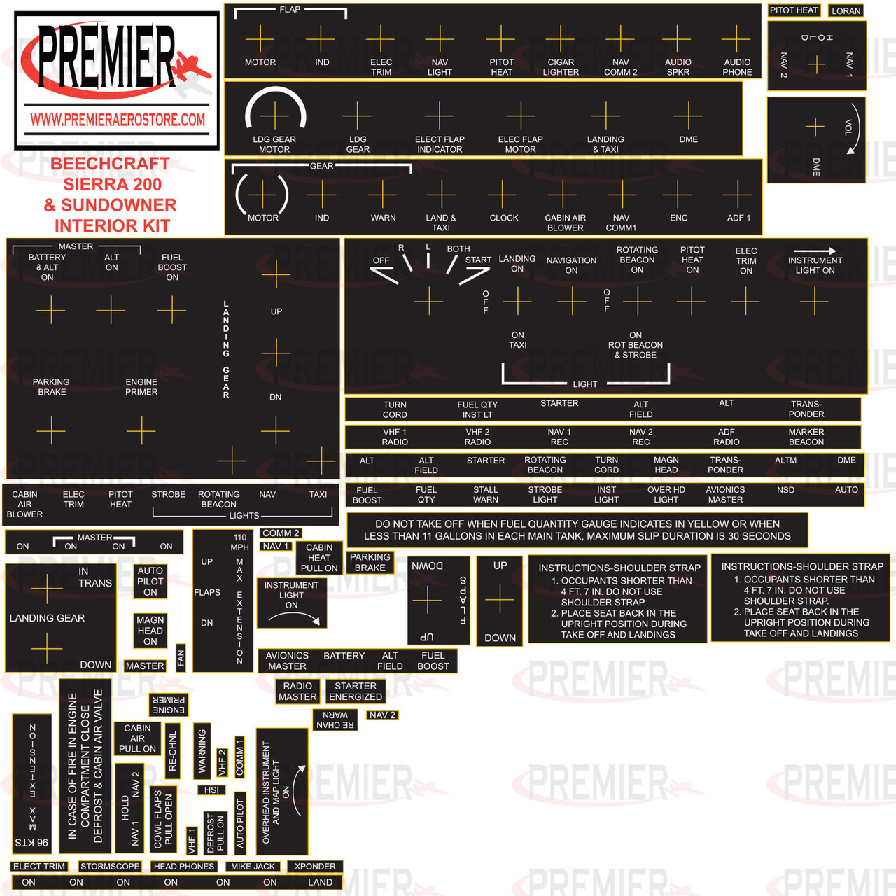 BEECHCRAFT 19, 23, 24 Interior Decal Kit 61002