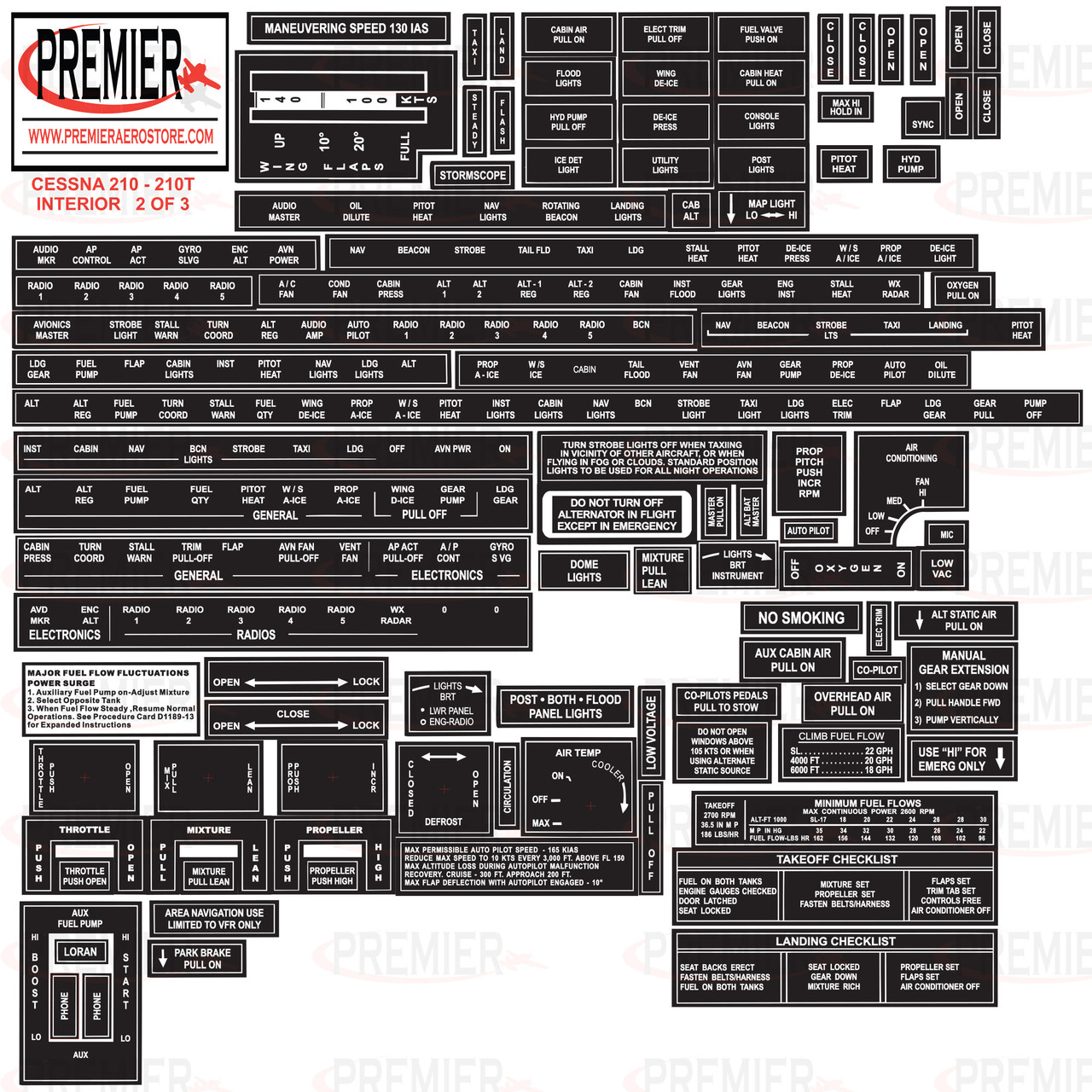 CESSNA 210, 210T Interior Decal Kit 61010