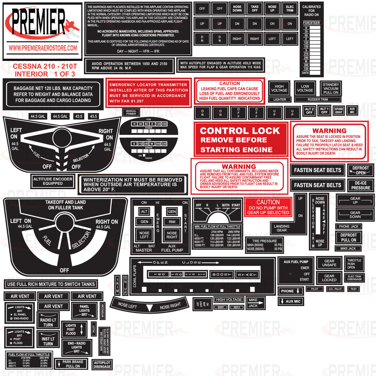 CESSNA 210, 210T Interior Decal Kit 61010