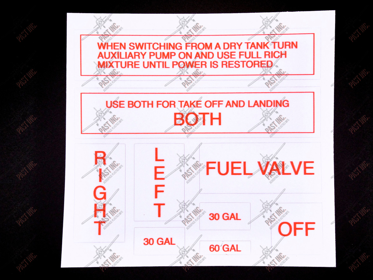 P2016035-2-Decal , Cessna 177RG, Cover Fuel Selector Valve, Decal Kit