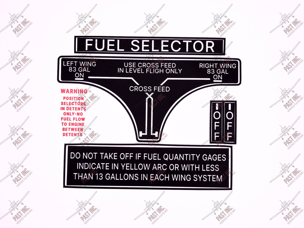60044, Fuel Selector Set - Cross Feed, Off, Warning, Gage Indicator Decal