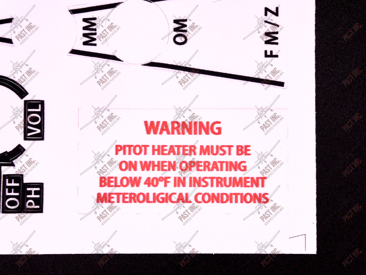 60055, Decal Set - Marker Beacon & Warning Pitot Heater, Side/Warning Close Up
