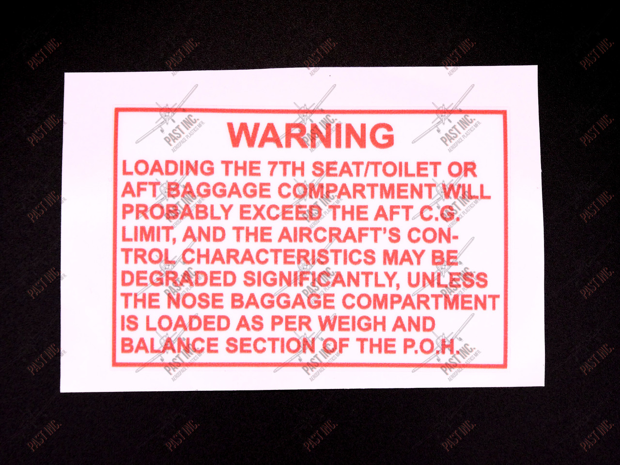 60060, Warning - Baggage Compartment & Seat/Toilet Weight Balance Decal