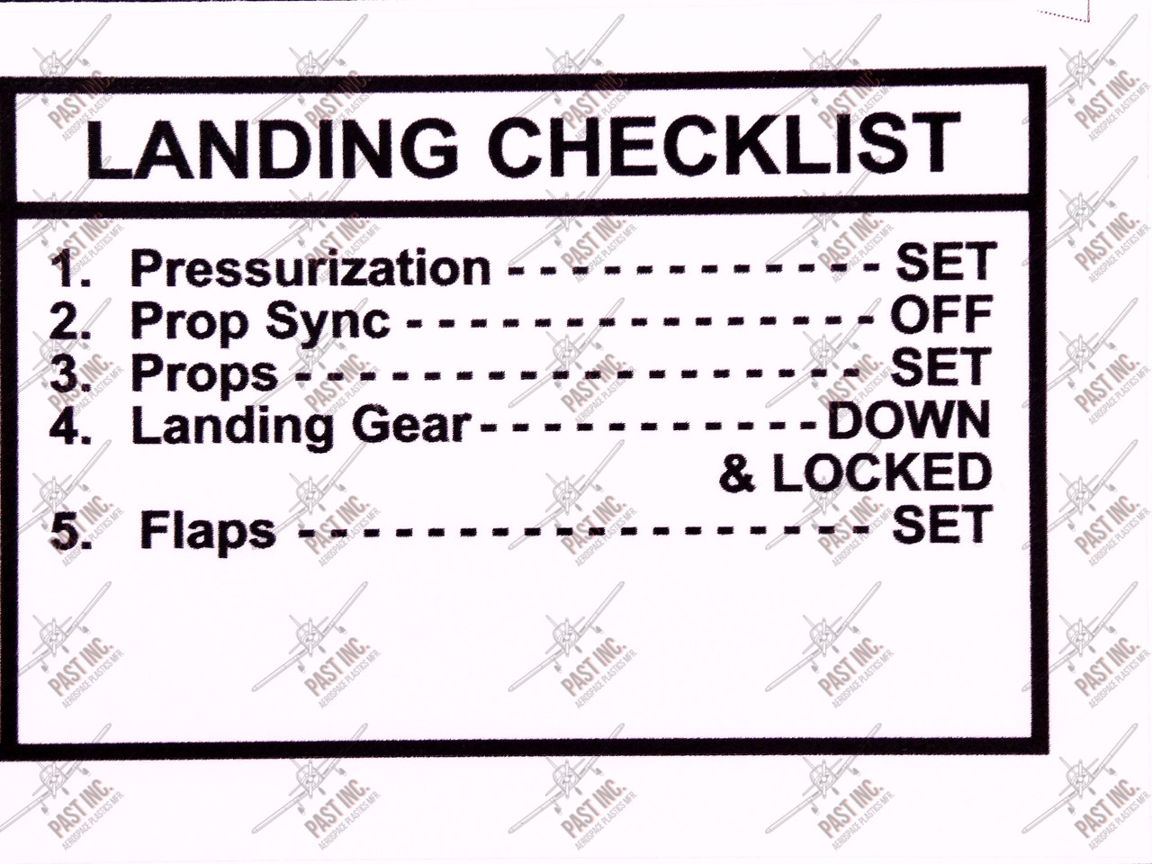 60061, Take Off & Landing Checklist Decal, Right Closeup