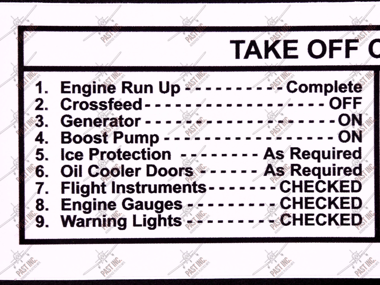 60061, Take Off & Landing Checklist Decal, Left Closeup