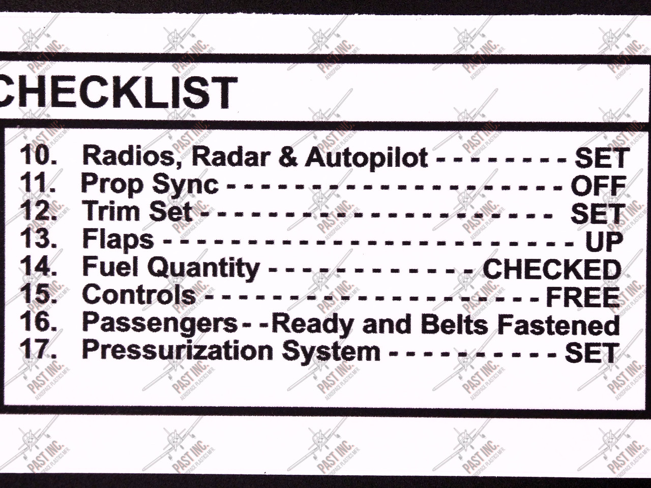 60061, Take Off & Landing Checklist Decal, Middle Closeup