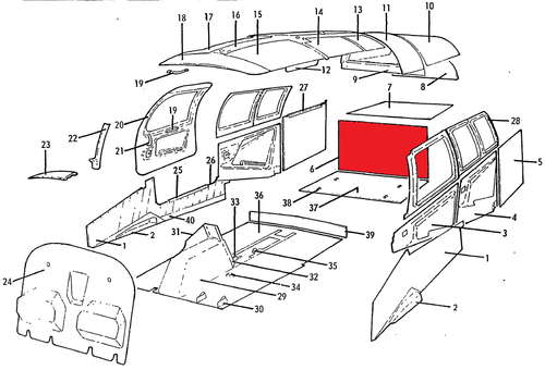 P130090, MOONEY M20C, M20D, M20E, M20F, PANEL, REAR BAGGAGE COMPARTMENT, 130090