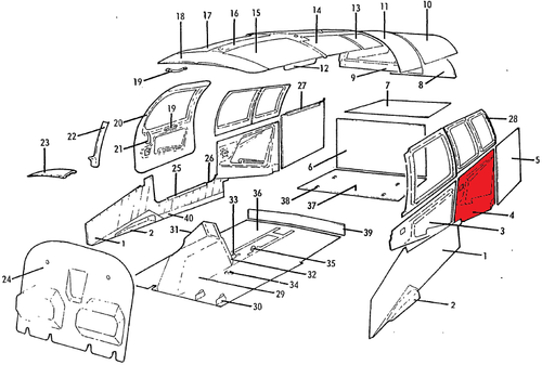 P130158-21, MOONEY M20F, PANEL ASSY, RIGHT REAR, 130158-21