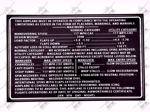 60057, Cessna 177, Operational Limitations Decal
