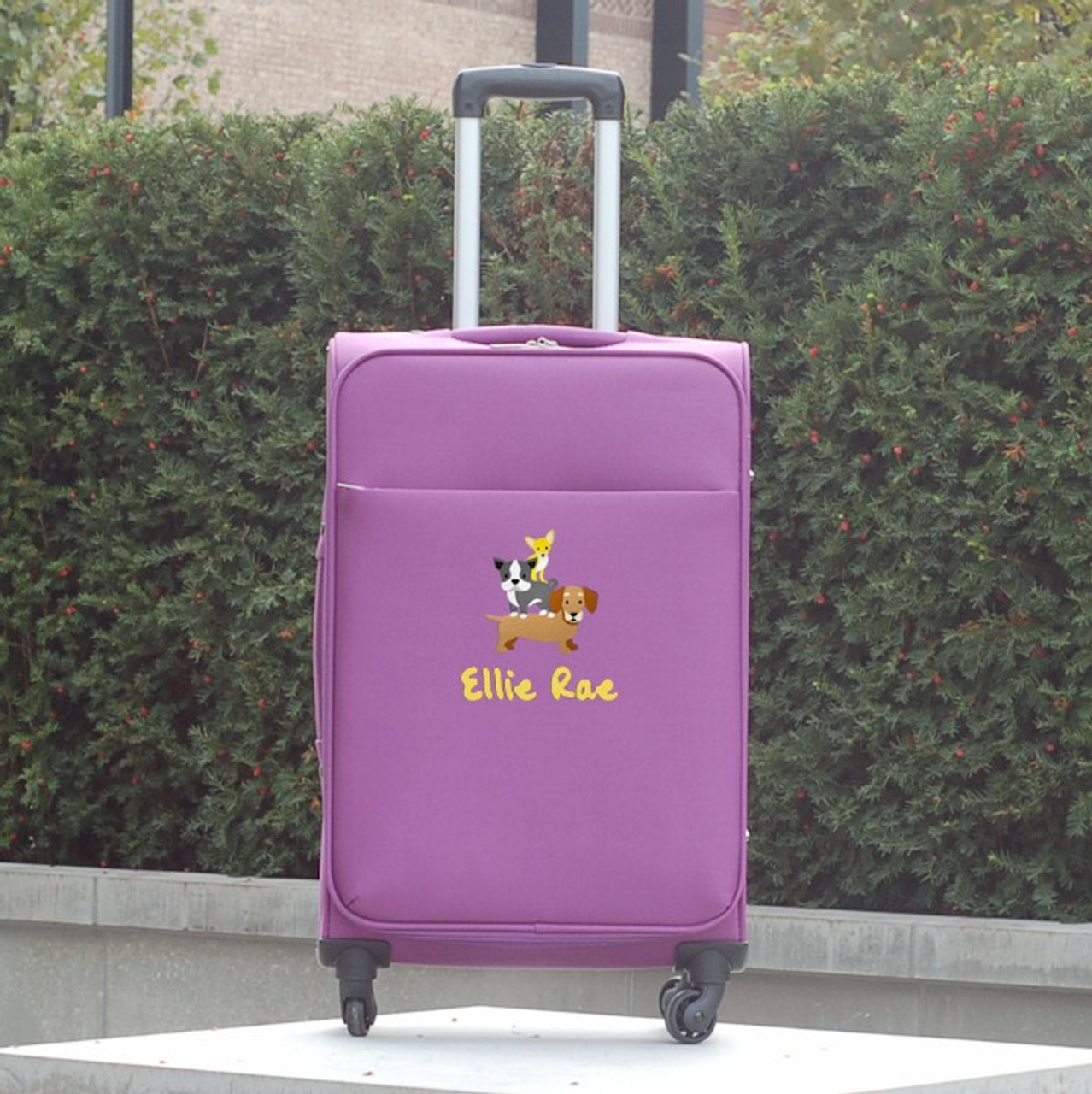 purple large suitcase