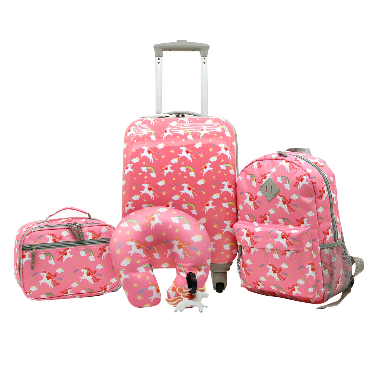 Kids Luggage Set 5-PC 4-Wheel Spinner Suitcase Carry-On Travel Rainbow  Polka Dot