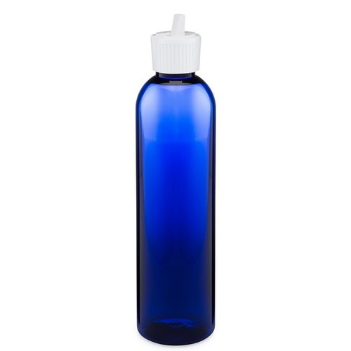 8 oz Cobalt Blue Plastic Bottle with Poly Flip Spout