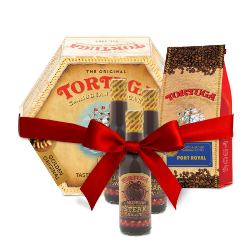 Tortuga 1 Rum Pecan Cluster + 1 16oz Golden Original +  3pk Steak Sauce + 1 bag Port Royal coffee